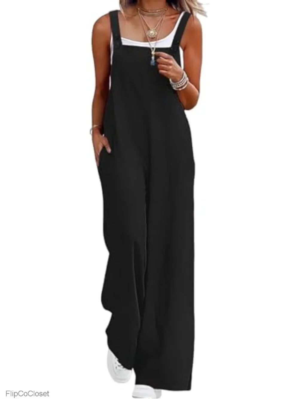Women's Casual Overalls Adjustable Straps Baggy Wide Leg Jumpsuits Lightweight